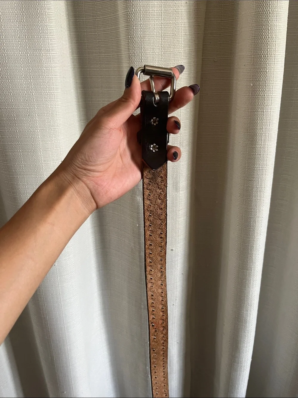 Studded Black Leather Belt with Silver Pyramid Hardware